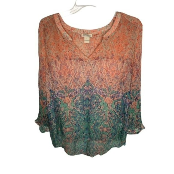 Lucky Brand Tops - Lucky Brand Size L Sheer V Neck Top Shirt Blouse EUC